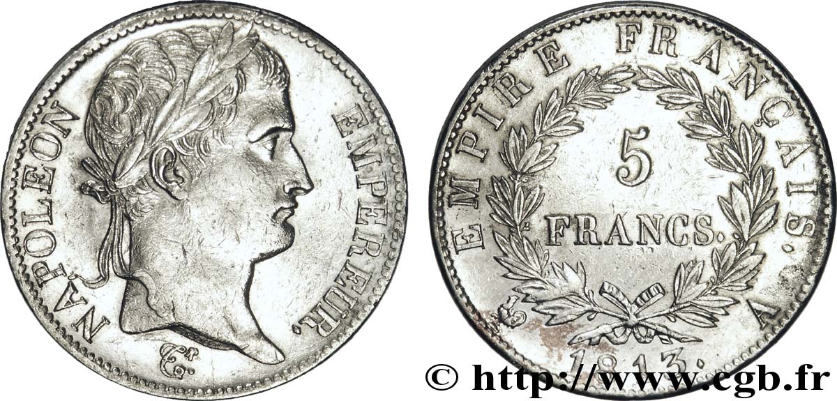 5 francs Napoléon Empereur, Empire français 1813 Paris F.307/58 AU52 