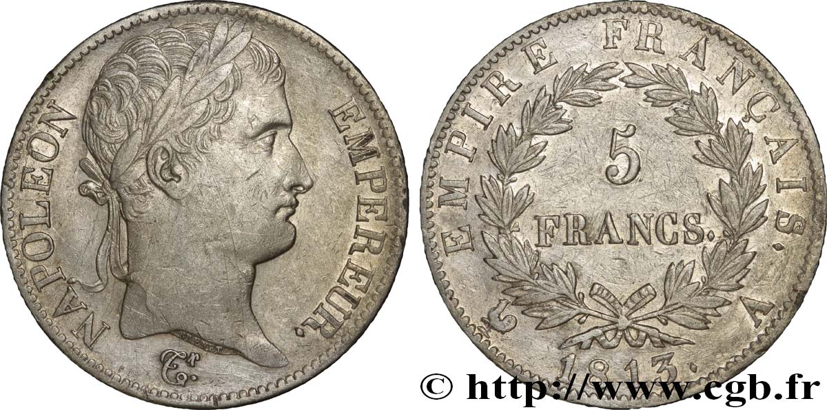 5 francs Napoléon Empereur, Empire français 1813 Paris F.307/58 XF42 