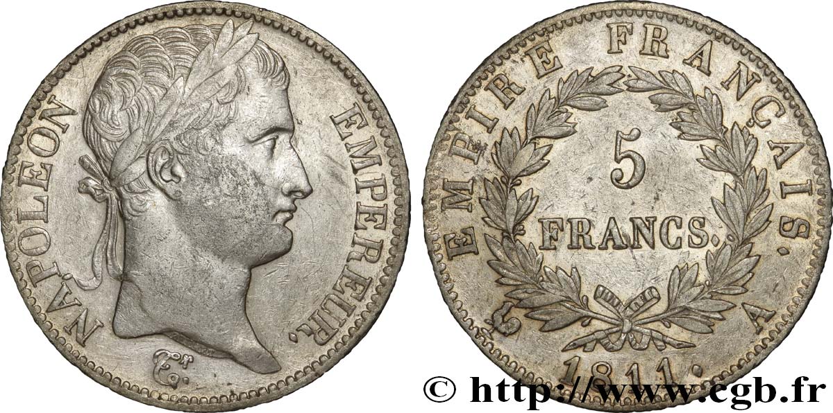 5 francs Napoléon Empereur, Empire français 1811 Paris F.307/27 MBC45 