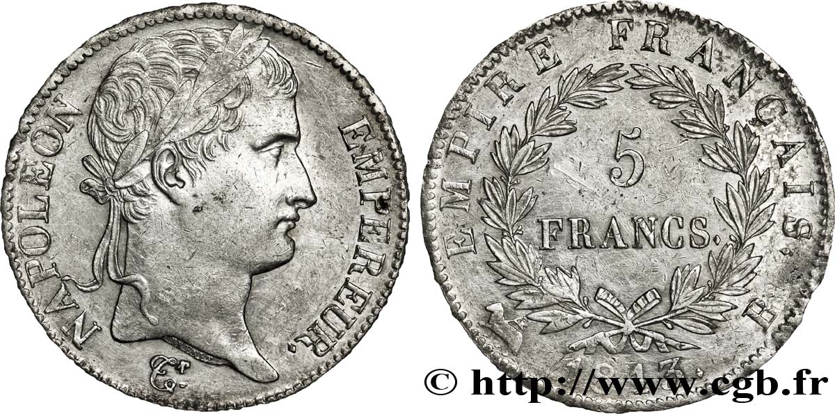 5 francs Napoléon Empereur, Empire français 1813 Rouen F.307/59 MBC48 