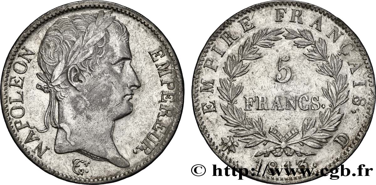 5 francs Napoléon Empereur, Empire français 1813 Lyon F.307/62 MBC50 