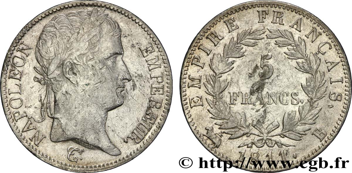 5 francs Napoléon Empereur, Empire français 1811 Rouen F.307/28 VF35 