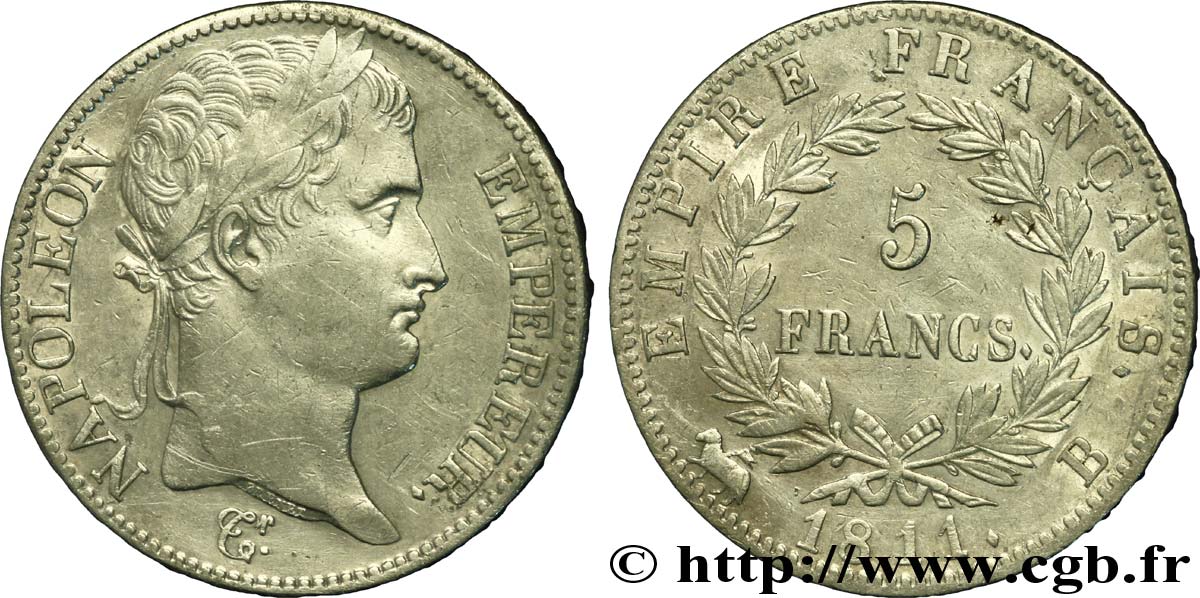 5 francs Napoléon Empereur, Empire français 1811 Rouen F.307/28 TTB48 