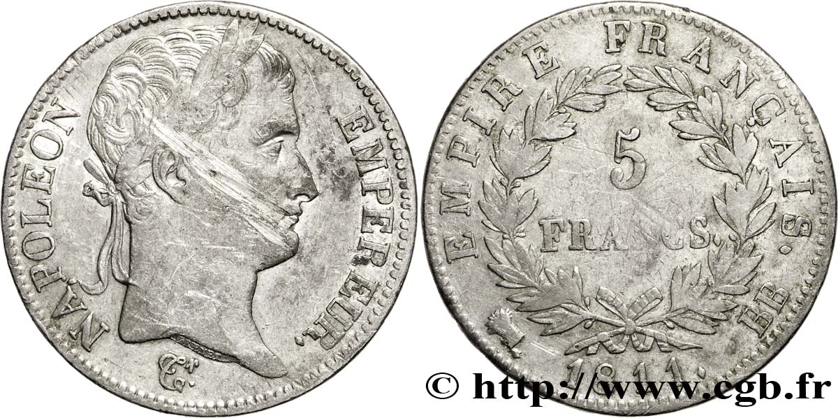 5 francs Napoléon Empereur, Empire français 1811 Strasbourg F.307/29 TTB40 