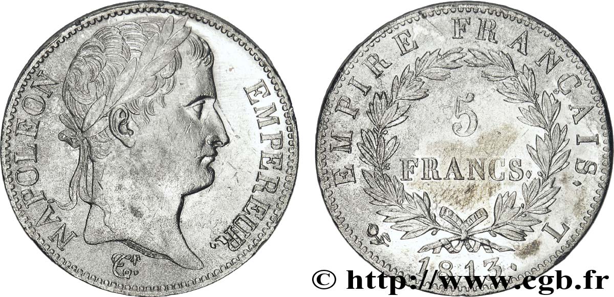 5 francs Napoléon Empereur, Empire français 1813 Bayonne F.307/67 AU50 