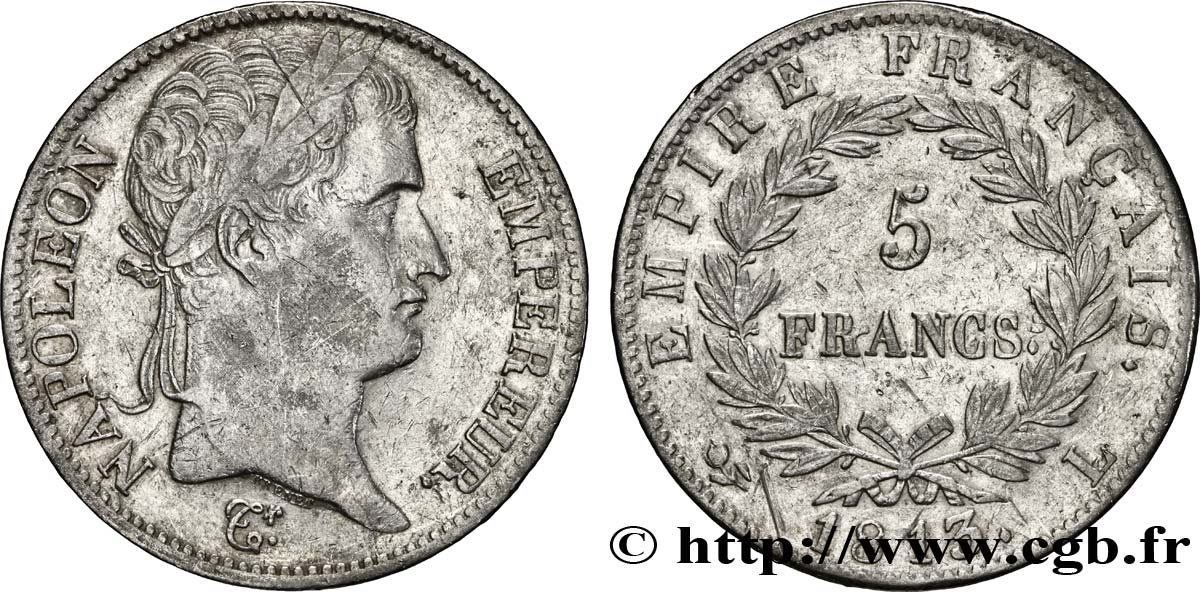 5 francs Napoléon Empereur, Empire français 1813 Bayonne F.307/67 MBC45 