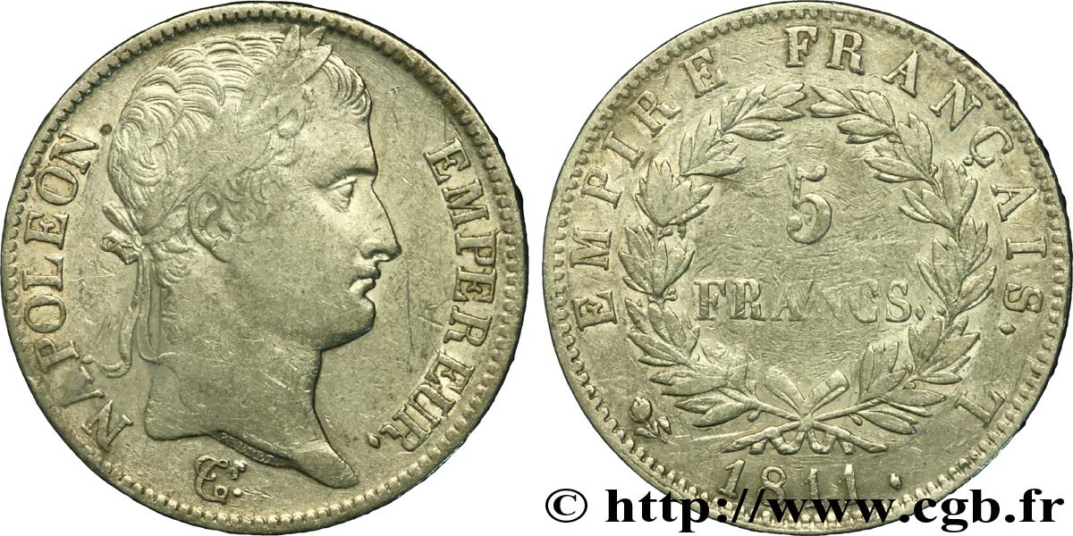 5 francs Napoléon Empereur, Empire français 1811 Bayonne F.307/34 TB30 