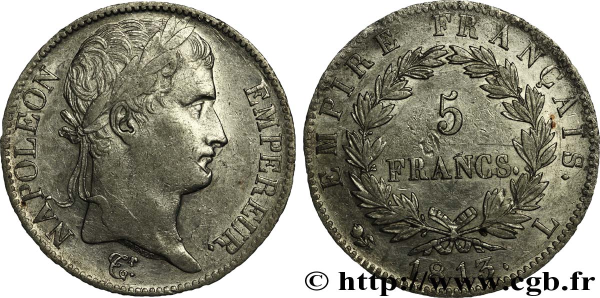5 francs Napoléon Empereur, Empire français 1813 Bayonne F.307/67 XF42 