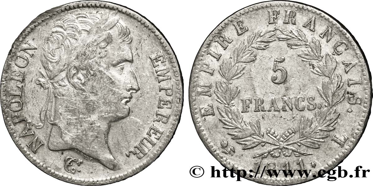 5 francs Napoléon Empereur, Empire français 1811 Bayonne F.307/34 TB30 