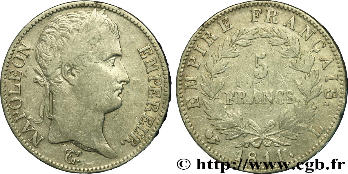 5 francs Napoléon Empereur, Empire français 1811 Bayonne F.307/34 TB25 