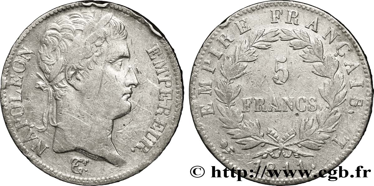 5 francs Napoléon Empereur, Empire français 1811 Bayonne F.307/34 TB25 