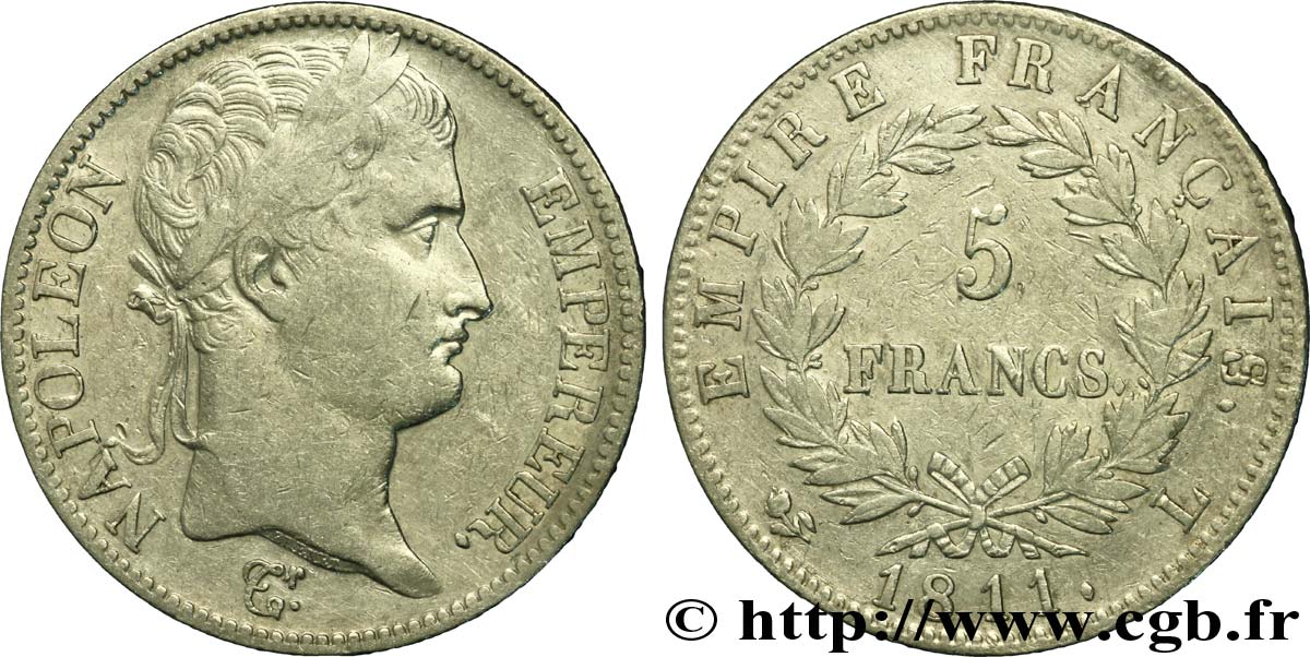 5 francs Napoléon Empereur, Empire français 1811 Bayonne F.307/34 TB30 