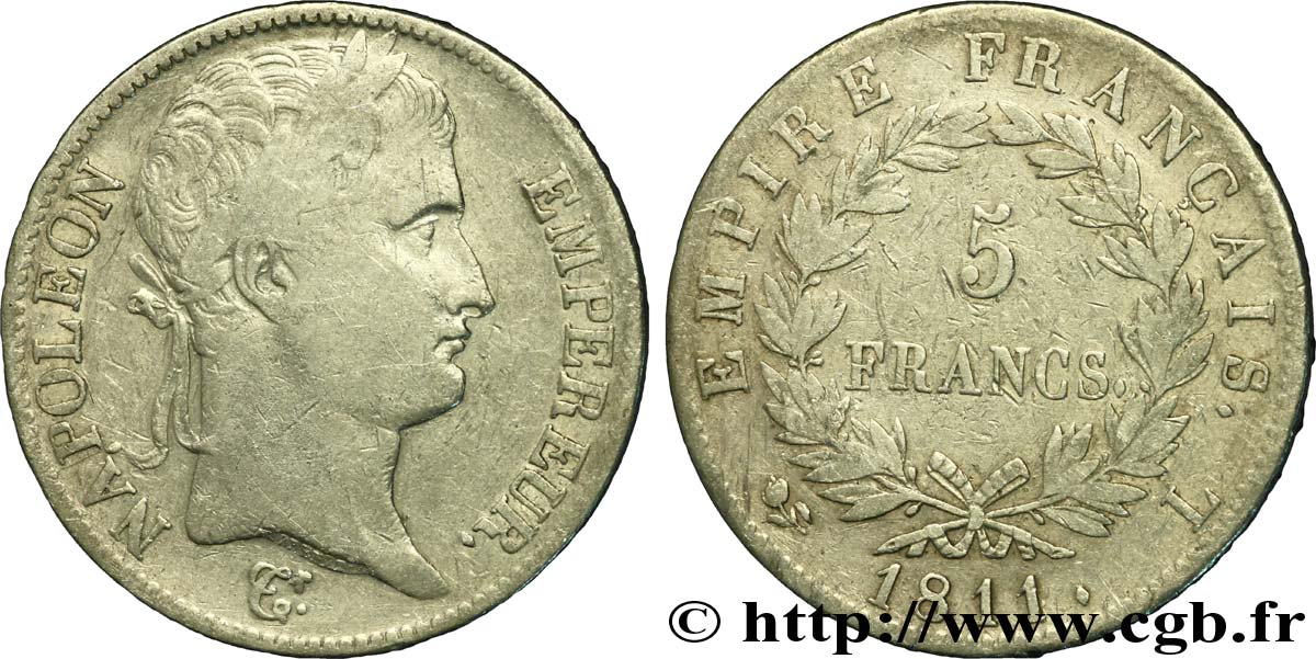 5 francs Napoléon Empereur, Empire français 1811 Bayonne F.307/34 TB20 