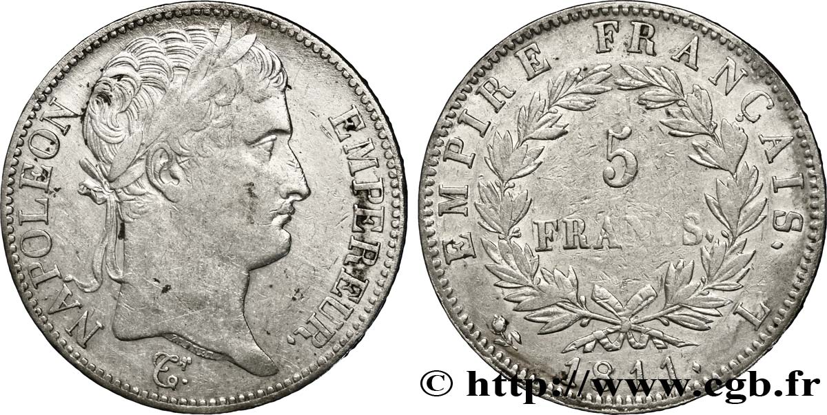 5 francs Napoléon Empereur, Empire français 1811 Bayonne F.307/34 TB35 