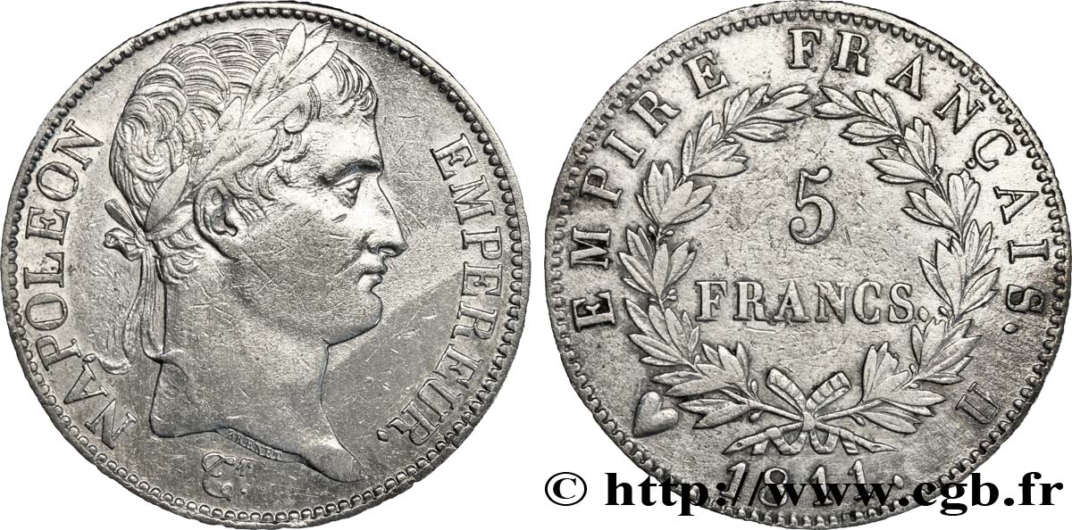 5 francs Napoléon Empereur, Empire français 1811 Turin F.307/39 XF40 