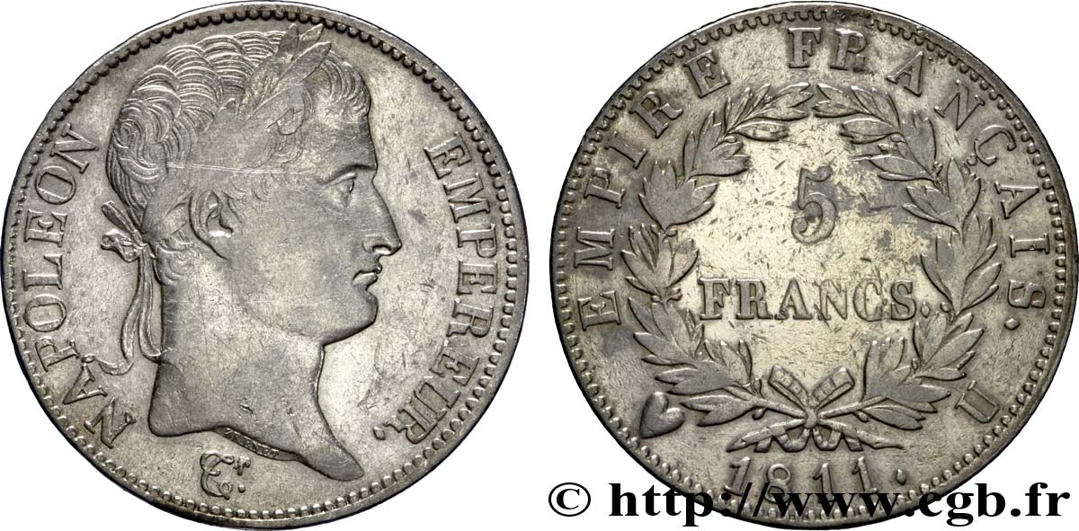 5 francs Napoléon Empereur, Empire français 1811 Turin F.307/39 MB35 