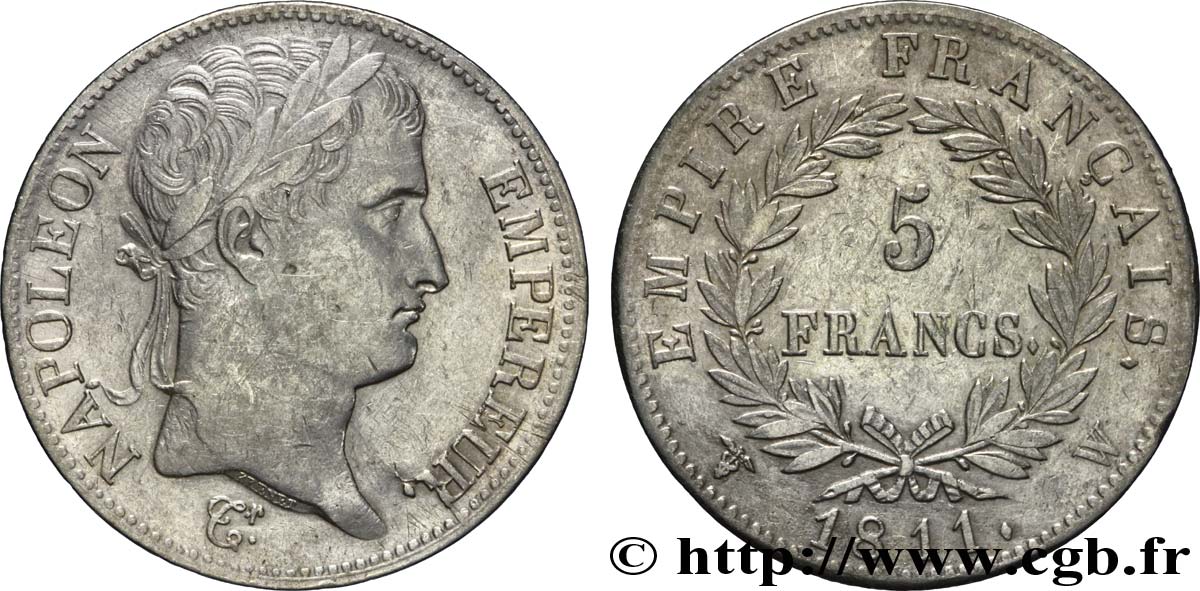 5 francs Napoléon Empereur, Empire français 1811 Lille F.307/40 TTB45 