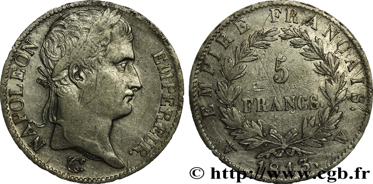 5 francs Napoléon Empereur, Empire français 1813 Lille F.307/75 TB30 