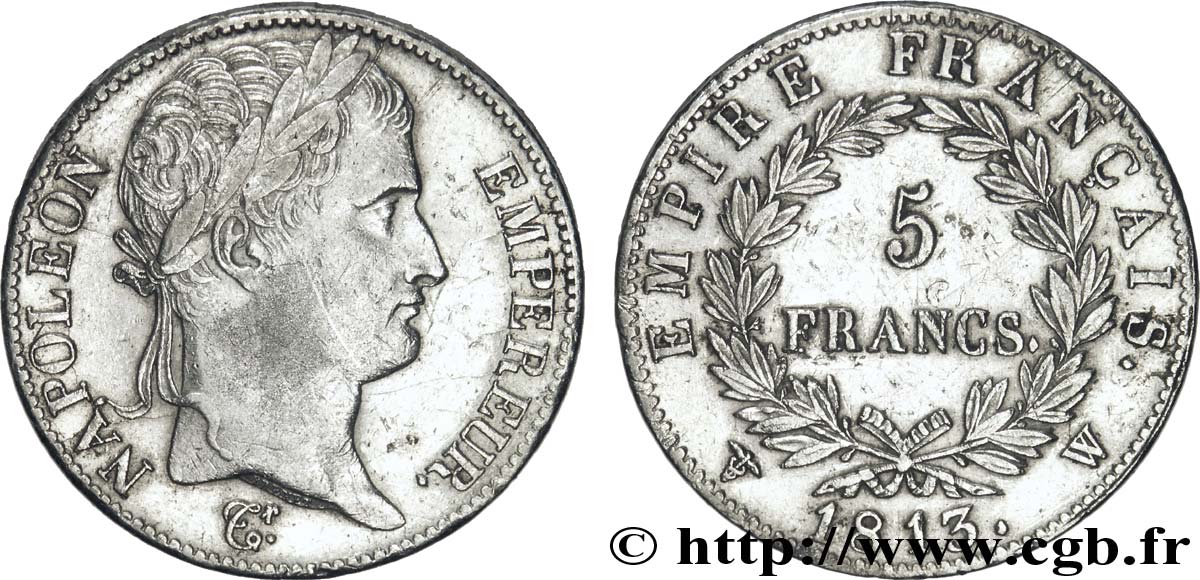 5 francs Napoléon Empereur, Empire français 1813 Lille F.307/75 TTB48 