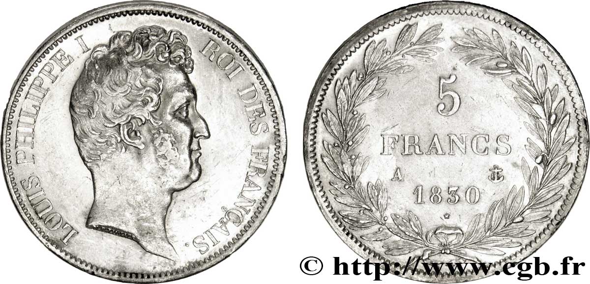 5 francs type Tiolier avec le I, tranche en relief 1830 Paris F.316/1 MBC53 