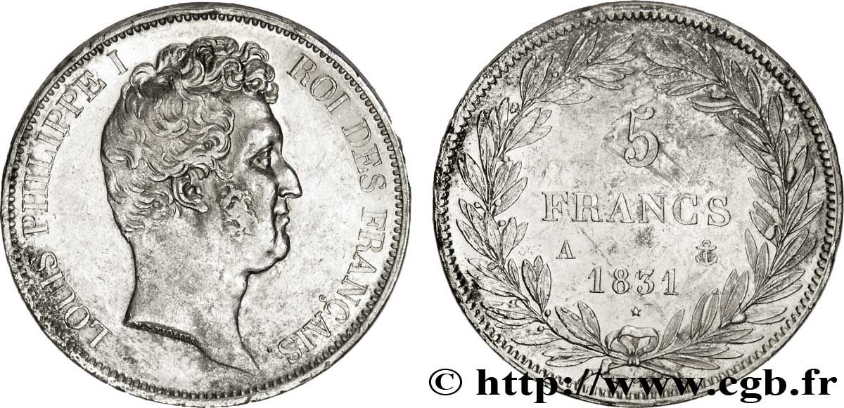 5 francs type Tiolier avec le I, tranche en relief 1831 Paris F.316/2 MBC50 
