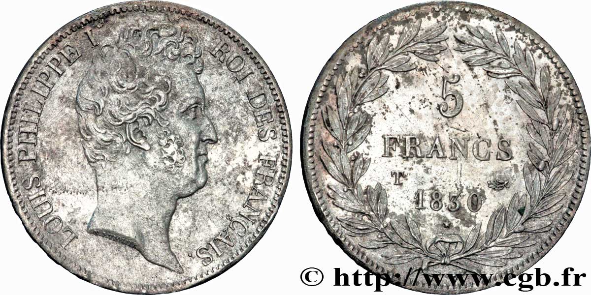 5 francs type Tiolier avec le I, tranche en creux 1830 Nantes F.315/12 TTB53 