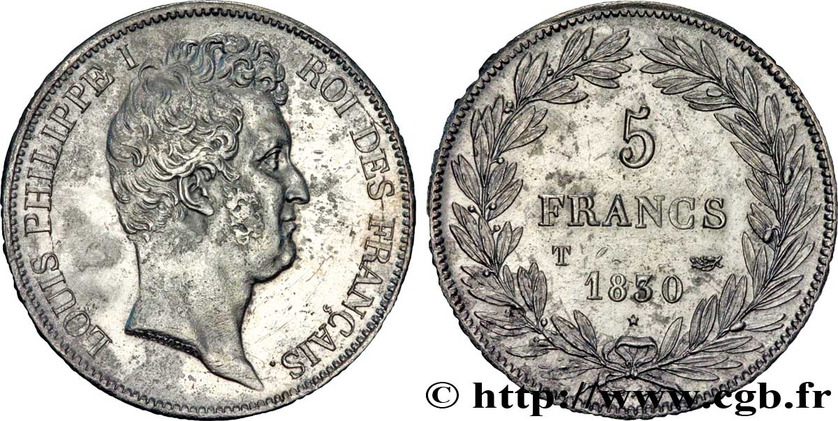 5 francs type Tiolier avec le I, tranche en creux 1830 Nantes F.315/12 q.SPL 