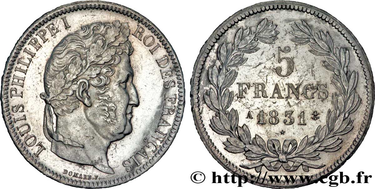 5 francs Ier type Domard, tranche en relief 1831 Paris F.320/1 TTB53 