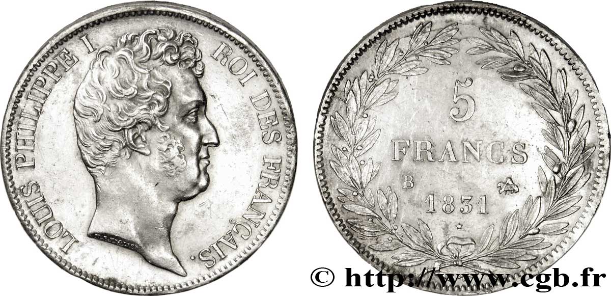 5 francs type Tiolier avec le I, tranche en creux 1831 Rouen F.315/15 BB53 
