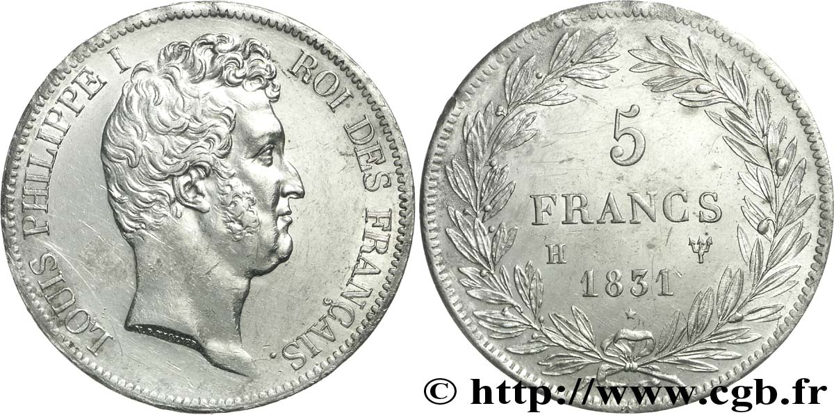 5 francs type Tiolier avec le I, tranche en creux 1831 La Rochelle F.315/18 BB52 