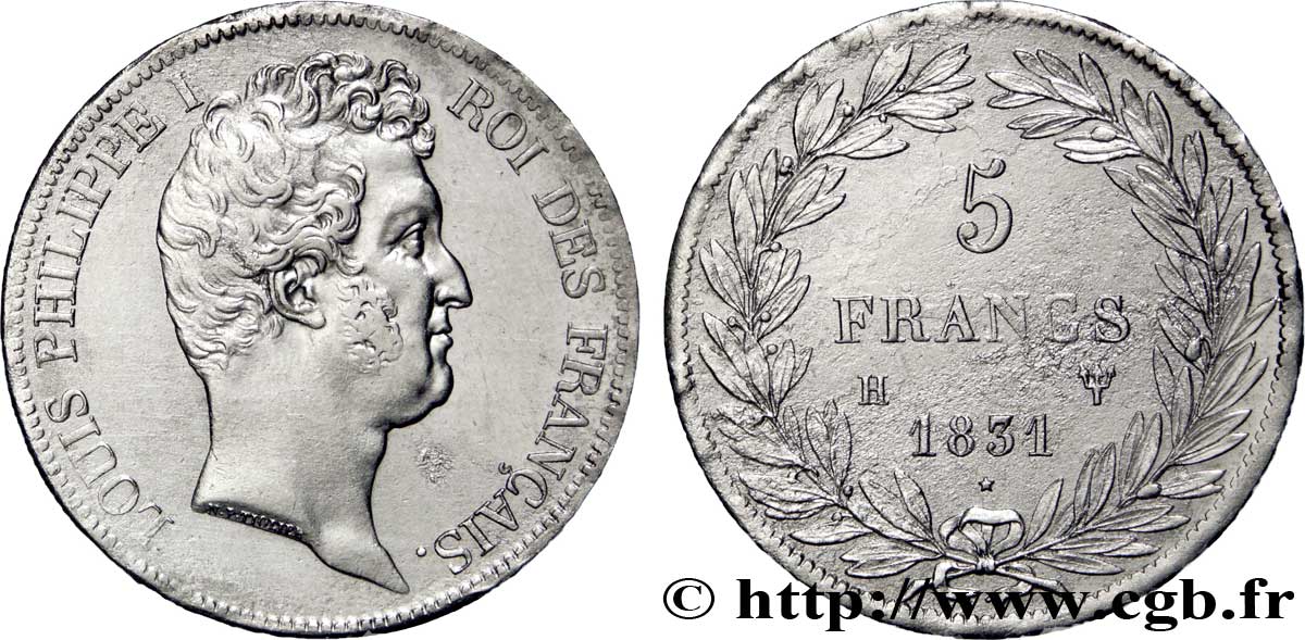 5 francs type Tiolier avec le I, tranche en creux 1831 La Rochelle F.315/18 MBC50 