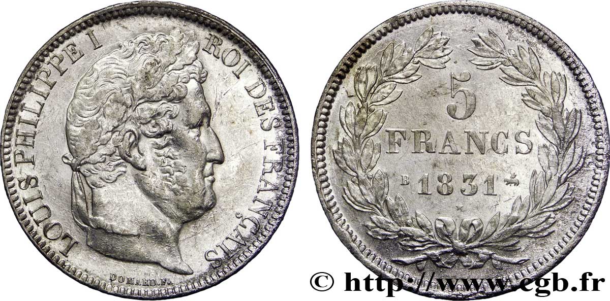 5 francs Ier type Domard, tranche en relief 1831 Rouen F.320/2 BB50 