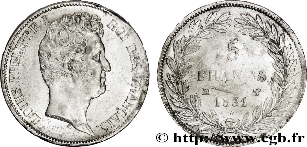 5 francs type Tiolier avec le I, tranche en creux 1831 Marseille F.315/23 MBC53 