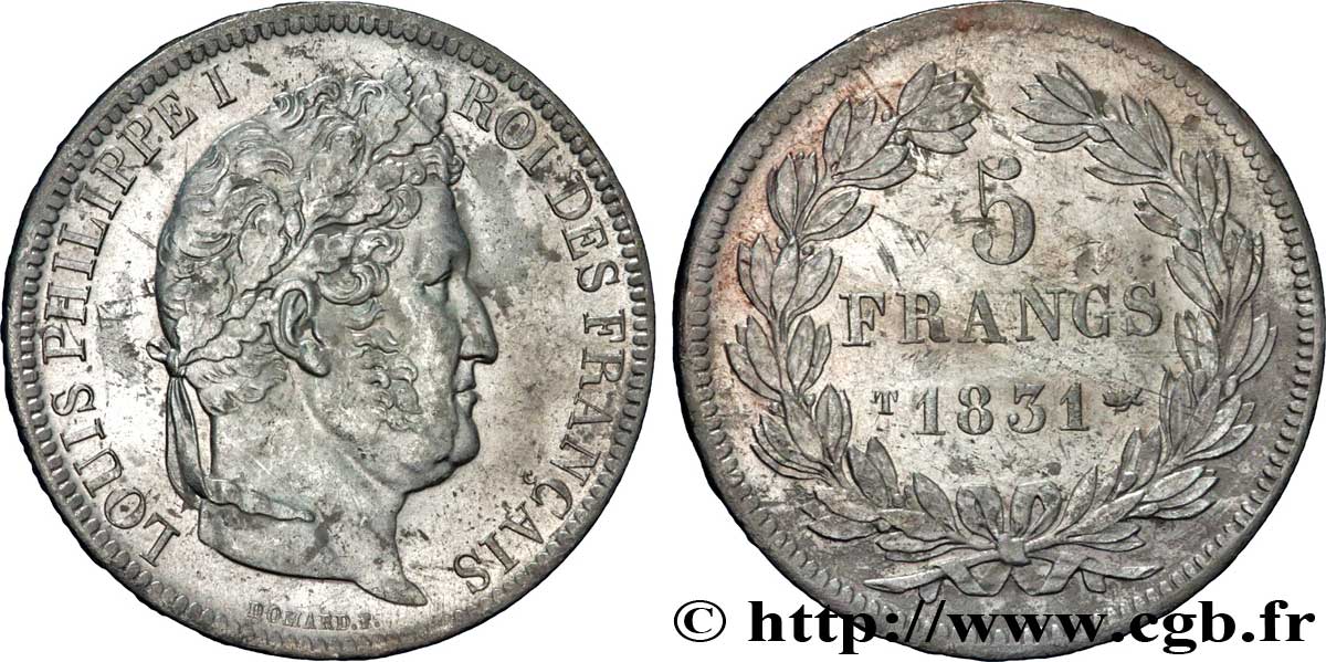 5 francs Ier type Domard, tranche en relief 1831 Nantes F.320/12 AU52 