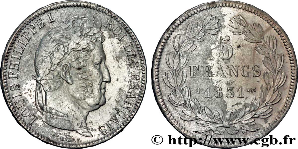 5 francs Ier type Domard, tranche en relief 1831 Nantes F.320/12 SS50 