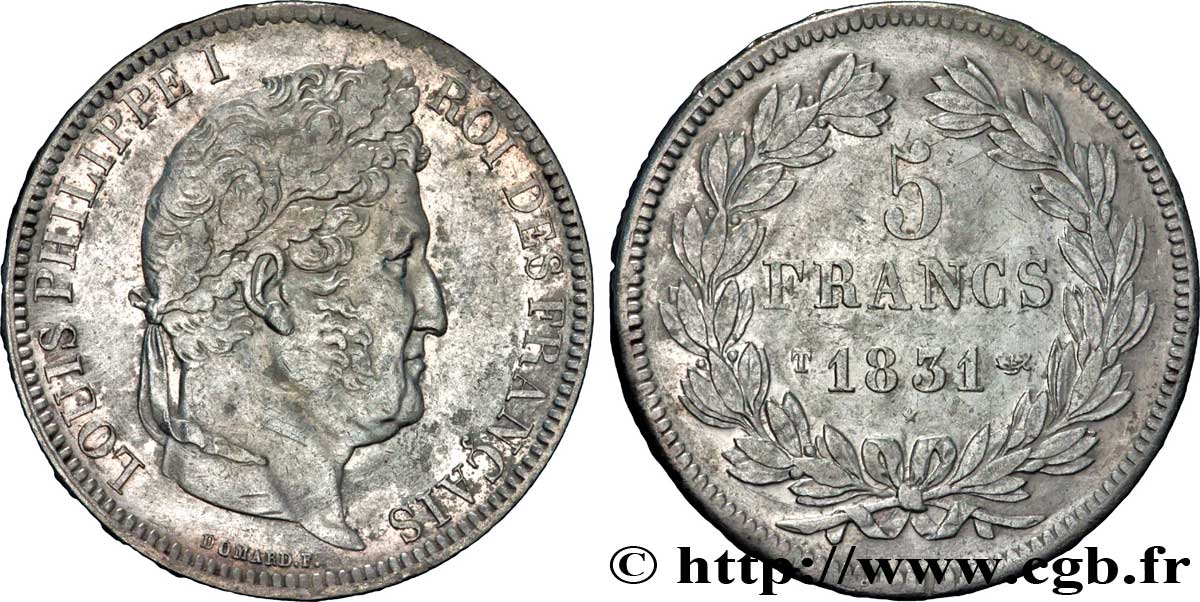 5 francs Ier type Domard, tranche en relief 1831 Nantes F.320/12 MBC48 