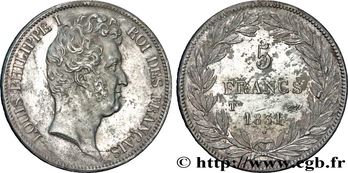 5 francs type Tiolier avec le I, tranche en creux 1831 Nantes F.315/26 TTB52 