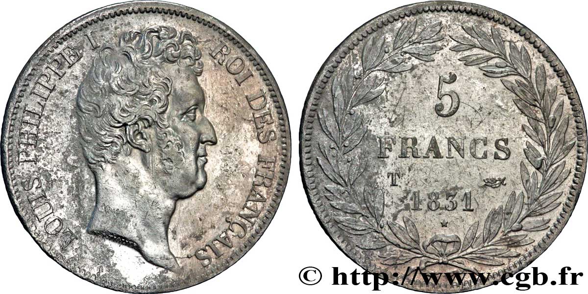 5 francs type Tiolier avec le I, tranche en creux 1831 Nantes F.315/26 BB45 