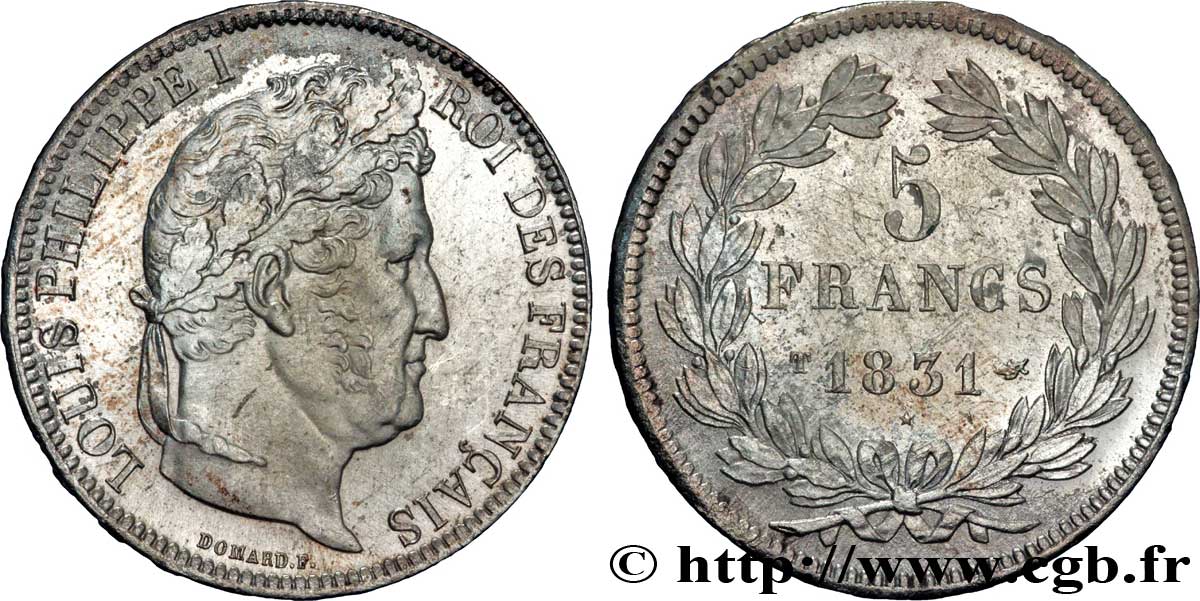 5 francs Ier type Domard, tranche en relief 1831 Nantes F.320/12 MBC50 