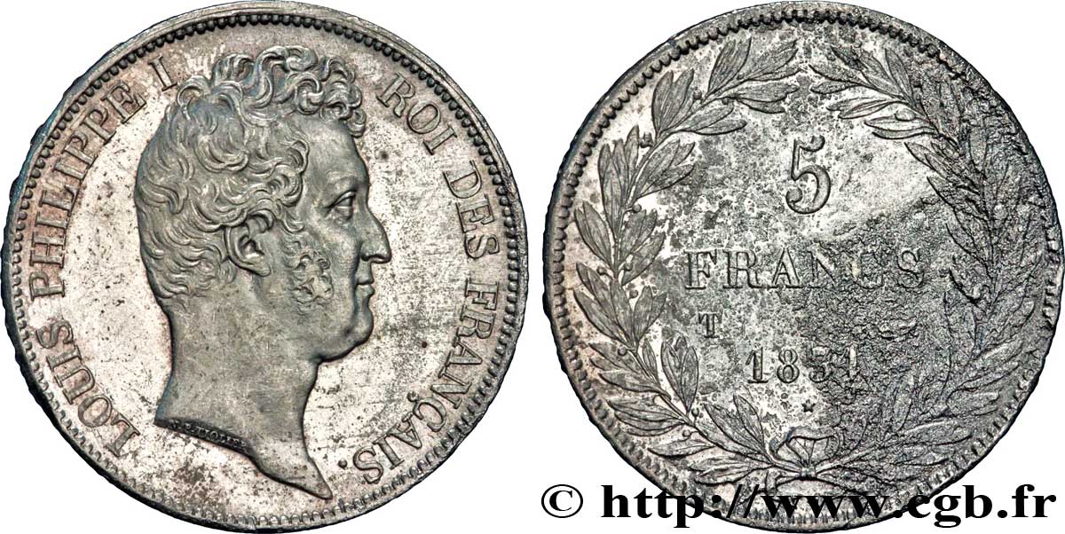 5 francs type Tiolier avec le I, tranche en creux 1831 Nantes F.315/26 AU 