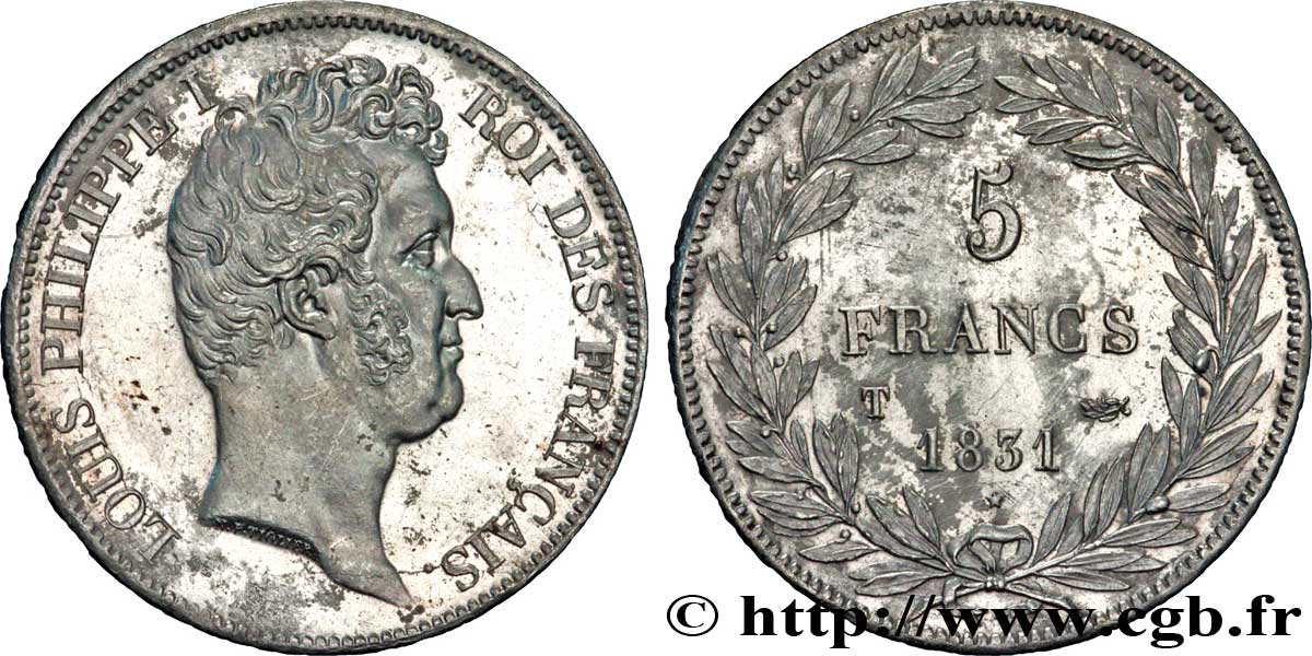 5 francs type Tiolier avec le I, tranche en creux 1831 Nantes F.315/26 BB53 