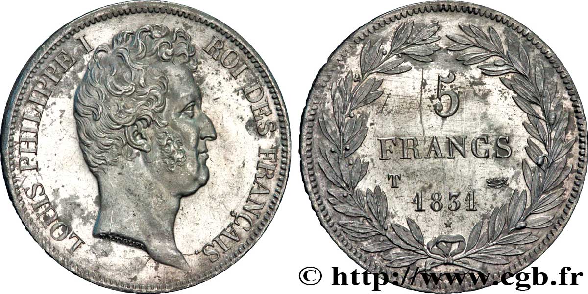 5 francs type Tiolier avec le I, tranche en creux 1831 Nantes F.315/26 MBC52 