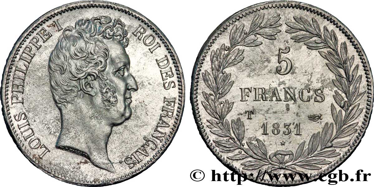 5 francs type Tiolier avec le I, tranche en creux 1831 Nantes F.315/26 SS50 
