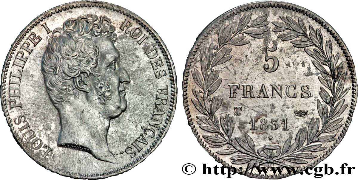 5 francs type Tiolier avec le I, tranche en creux 1831 Nantes F.315/26 BB52 