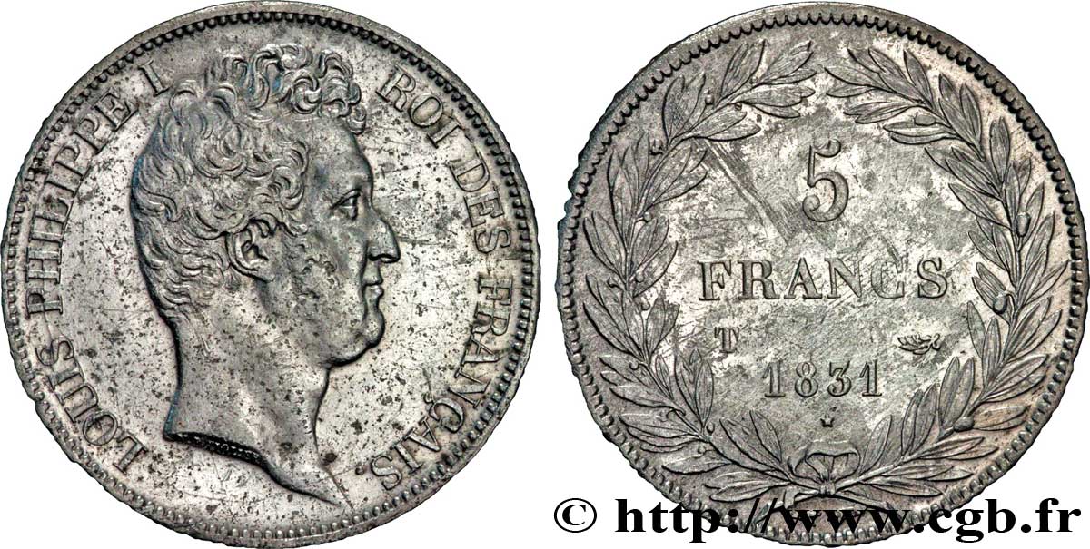 5 francs type Tiolier avec le I, tranche en creux 1831 Nantes F.315/26 XF45 