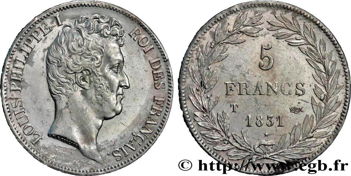 5 francs type Tiolier avec le I, tranche en creux 1831 Nantes F.315/26 TTB48 