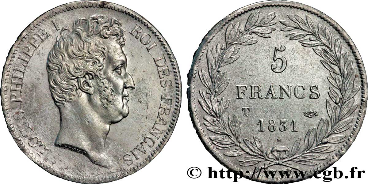 5 francs type Tiolier avec le I, tranche en creux 1831 Nantes F.315/26 TTB48 