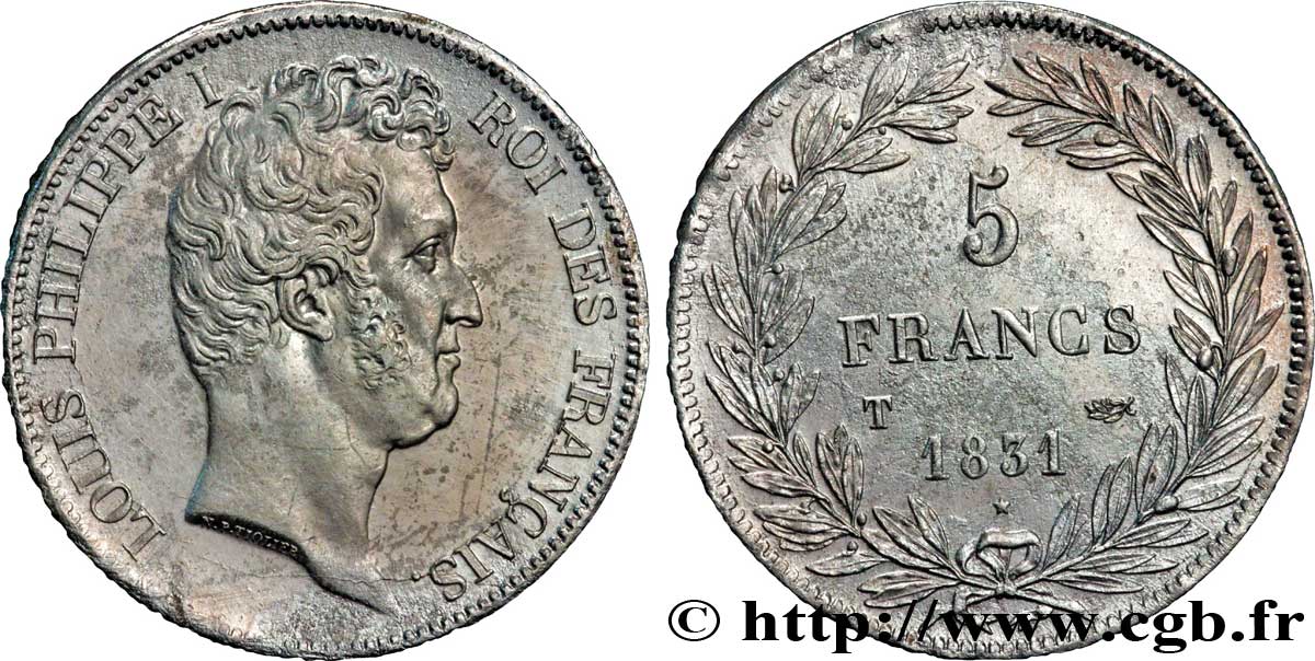 5 francs type Tiolier avec le I, tranche en creux 1831 Nantes F.315/26 TTB50 