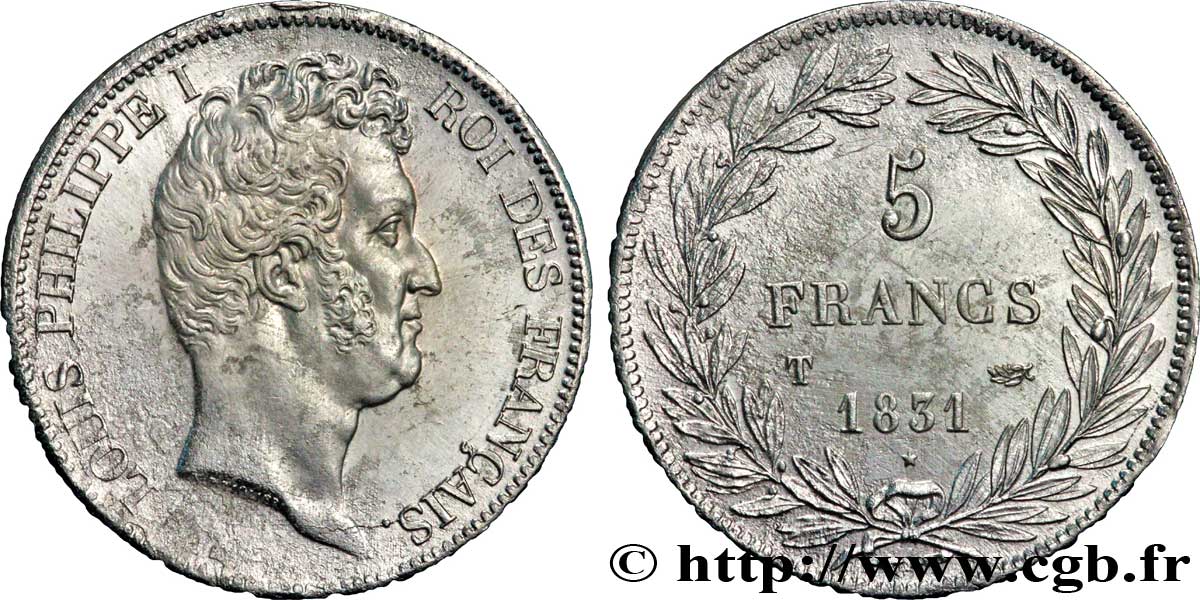 5 francs type Tiolier avec le I, tranche en creux 1831 Nantes F.315/26 BB50 