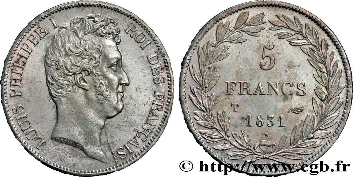 5 francs type Tiolier avec le I, tranche en creux 1831 Nantes F.315/26 TTB52 